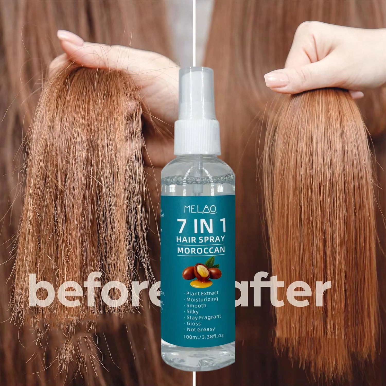 7 IN 1 Moroccan Moisturizing Hair Spray for Detangling & Frizz Control.